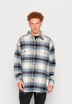 MENNACE RAW HEM CHECK SHACKET - Summer Jacket - Blue