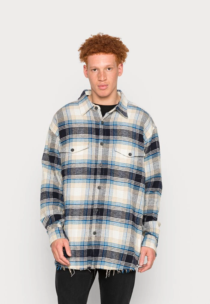 MENNACE RAW HEM CHECK SHACKET - Summer Jacket - Blue 3 MENNACE RAW HEM CHECK SHACKET - Summer Jacket - Blue