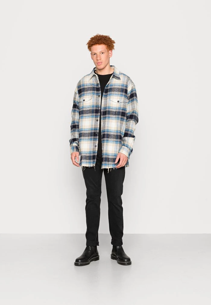 MENNACE RAW HEM CHECK SHACKET - Summer Jacket - Blue 4 MENNACE RAW HEM CHECK SHACKET - Summer Jacket - Blue - Image 2